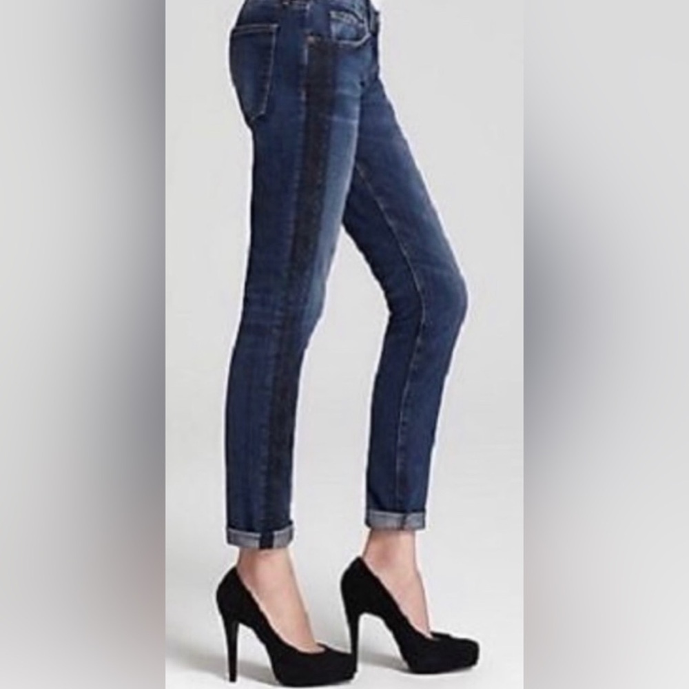 CURRENT/ELLIOT The rolled skinny loved tux black lace blue denim NEW size 27